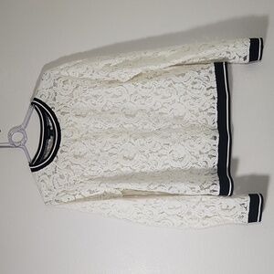 Halogen Lace Long-sleeve Varsity Trim Top Sz M Valentino Style